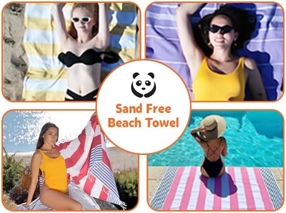 Turkish Beach Towel Set of 6 Oversized 72x40 100% Turkish Cotton | Soft Hammam Peshtemal, Sand Free, Quick-Dry, Absorbent Bath Towel | Lightweight & Compact for Travel, Pool, Gym, Spa - Summer