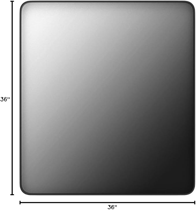 LOAAO 36X36 Inch Black Bathroom Mirror Metal Framed | Rounded Rectangle, Matte Black, Anti-Rust, Tempered Glass, Hangs Horizontally or Vertically