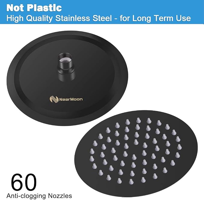 NearMoon Rain Shower Head, Ultra-Thin Design-Pressure Boosting, Awesome Some Experience, High Flow Stainless Steel Rainfall Head (6 Inch,Matte Black)
