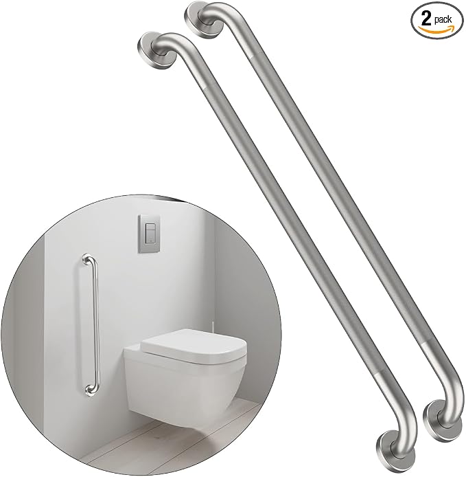 36 Inch Anti Slip Shower Grab Bar, Munzong Brushed Nickel Bathroom Grab Bar | 2 Pack Knurled Wall Bathroom Balance Bar Safety Hand Rail Support Handicap Elderly Injury Senior Assist Bath Handle