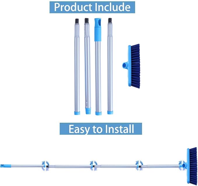 YONILL Deck Scrub Brush with Long Handle for Indoor and Outdoor Cleaning | Stiff Bristle Scrubbing Brush, 50" Adjustable Handle, Floor Scrubber Brush for Bathroom, Shower, Tile Floors, Garage, Patio