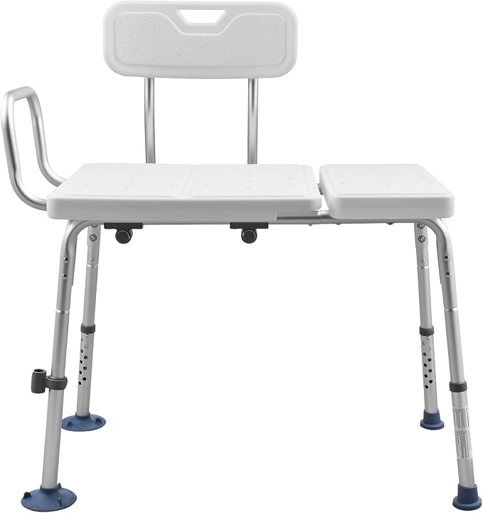 VEVOR Tub Transfer Bench for Bathtub, 400 lbs Capacity Heavy Duty Shower Chair with Arm, Backrest and Curtain Slot, Height Adjustable Shower Bench Bath Seat for Adults, Seniors, Elderly and Disabled