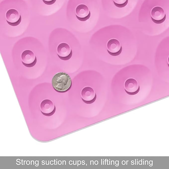 Non-Slip Bathtub Mat OTHWAY Soft Rubber Bathroom Bathmat with Strong Suction Cups (Pink, 16x31.5 inch)