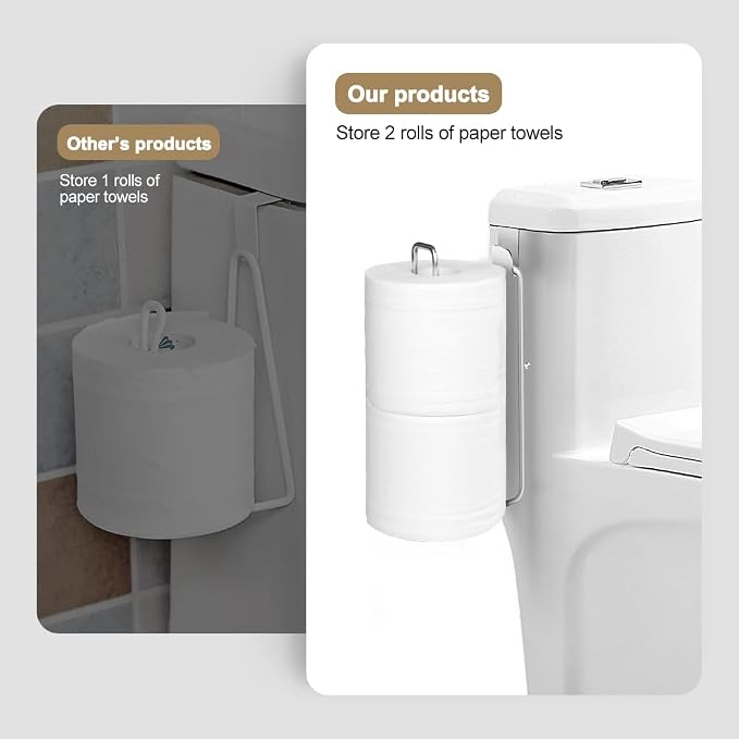 Bathroom Toilet Paper Roll Holder for 2 Roll Tissue | Brushed Nickel,Over The Tank Toilet Paper Holder,Self Adhesive Wall Mount,Stainless Steel Toilet Paper Holder Storage 2pcs