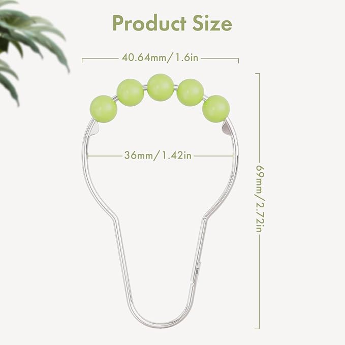 Shower Curtain Hooks, Decorative Shower Curtain Hooks, Colorful Shower Curtain Hooks, Rustproof Stainless Steel Shower Hooks for Bathroom Shower Curtain-Set of 12