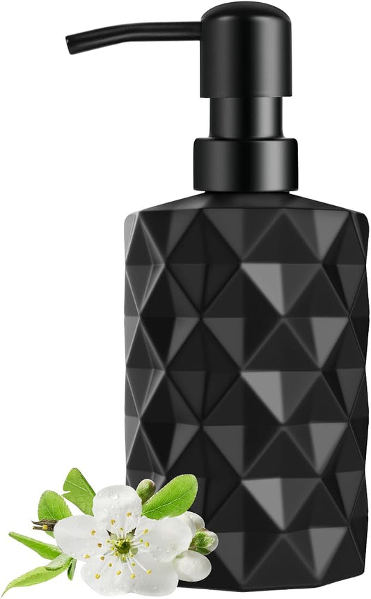 Glass Soap Dispenser with Plastic Pump, 330ml/11oz. Liquid Hand Soap Dispenser for Bathroom and Kitchen, Hand-Pump Dispenser for Dishwashing Liquid, Lotion, Soap, Essential Oil (Matte Black)