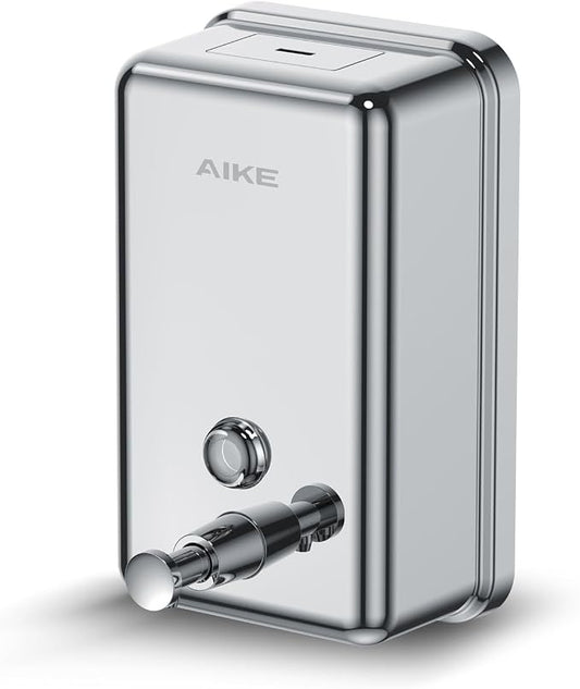 AIKE 37oz Liquid Soap Dispenser for Bathroom Easy Push,Polished AK1003 | Screw Wall Mount Design for Space-Saving,Large Capacity with Safety Key for Commercial Bathroom,Stainless Steel