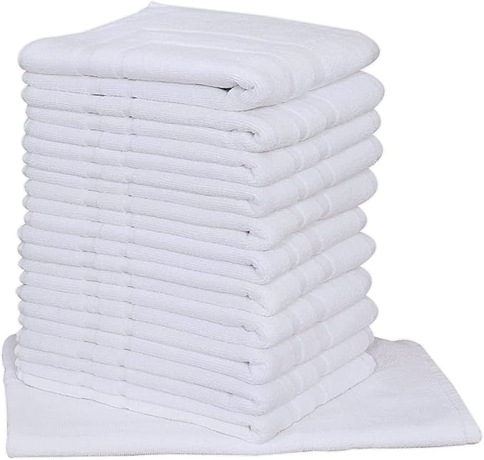Premium Bulk Bath Mat Floor Towel Set - 72 Pack | 22x34 Inches | White [ Not a Bathroom Rug] - Hotel Quality Reversible Bathroom Mat - Easy to Clean and Ring Spun Cotton (22 x 34, White - 72 Pcs)