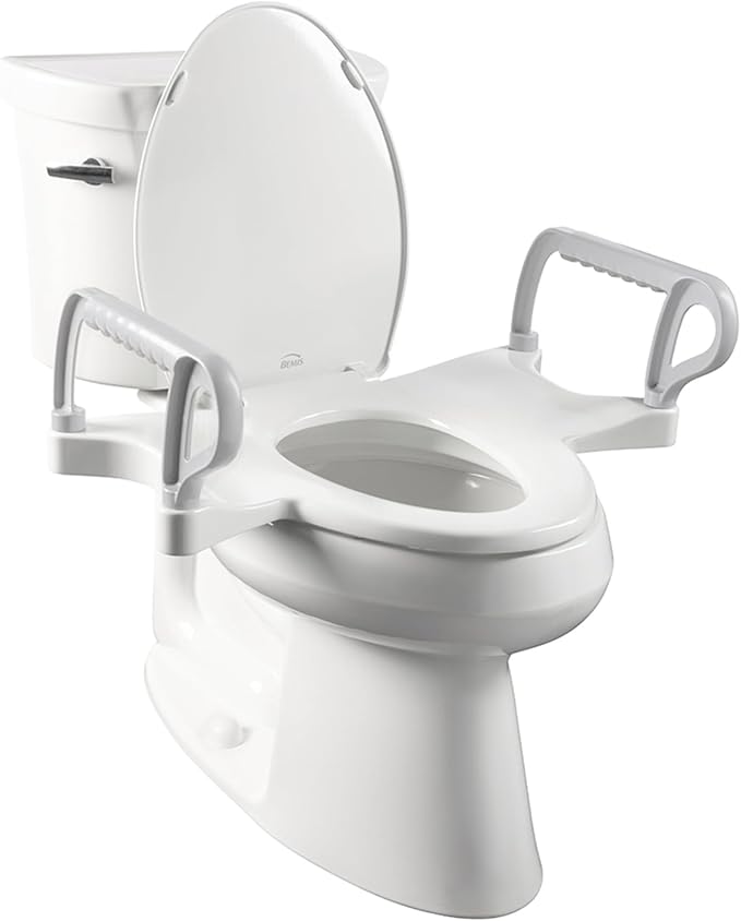Bemis Assist Toilet Seat with Built-in Support Handles, Hinges Never Loosen, Fits Round and Elongated