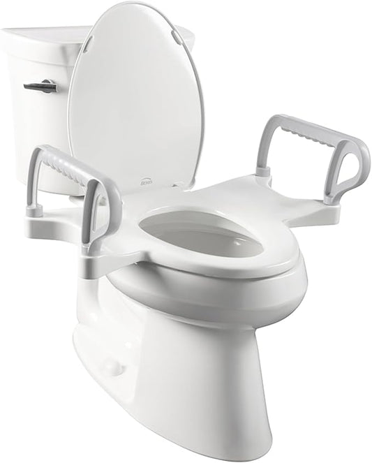 Bemis Assist Toilet Seat with Built-in Support Handles, Hinges Never Loosen, Fits Round and Elongated