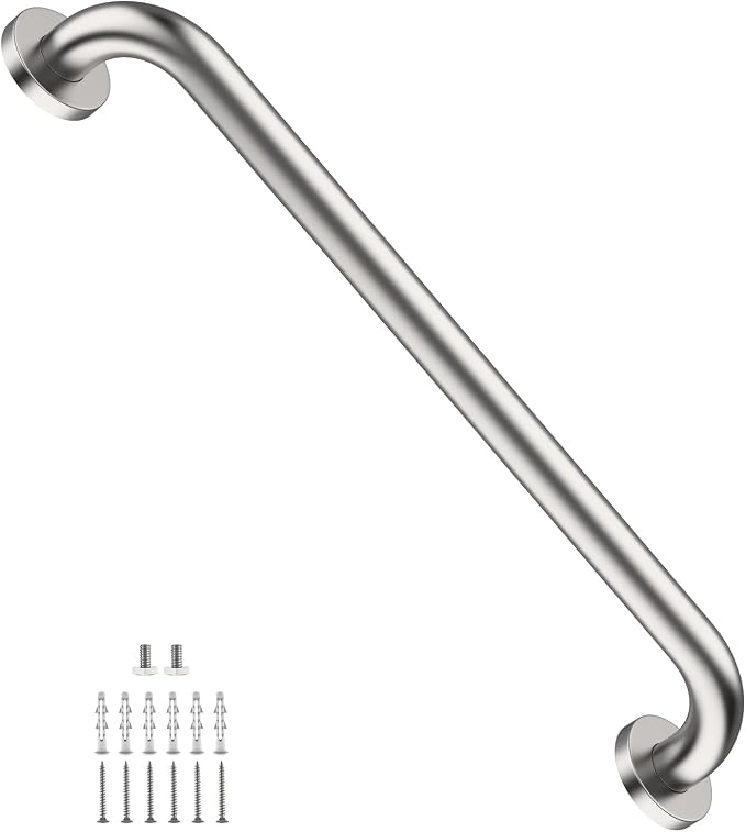 ZUEXT 24 Inch Brushed Nickel Stainless Steel Bathroom Shower Grab Bar | Safety Handrail for Shower Toilet Bathtub, Wall-Mounted, Handicap Grab Rail for Seniors Elderly Disabled, 1.25" Diameter