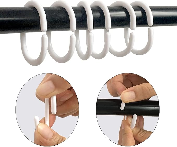 Plastic Shower Curtain Hooks C Shape Shower Curtain Rings for Bathroom Shower Rod Window Curtains Hanger (White, 12pack)
