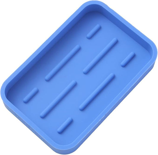 MicoYang Silicone Kitchen Sink Organizer Tray for Multiple Usage,Easy Clean Sponges Holder for Kitchen Bathroom Counter or Sink,Dish Soap Dispenser,Scrubber,Bottle,Cup Lichen Blue 4.9”x 3.2”