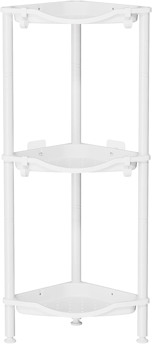 Lifewit Floor Standing Shower Caddy Corner, 3 Tier Plastic Shower Stand Rack with Adjustable Feet and Hooks, Rustproof Bathroom Shelf Organizer, White, 34 x 24 x 75 cm/13 x 9.5 x 29.5 inch