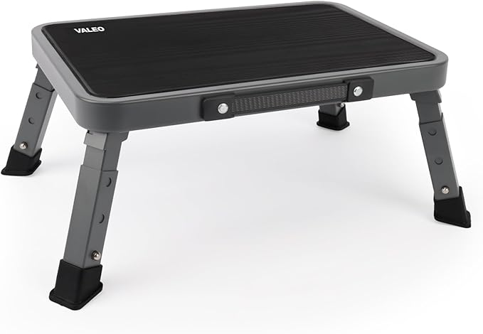 Valeo Folding Step Stool, Adjustable Step Stool with Non-Slip Platform, 330 Lbs Capacity, Step Ladder for Adults in Kitchen, Bathroom, RV, Camping, Office, Black