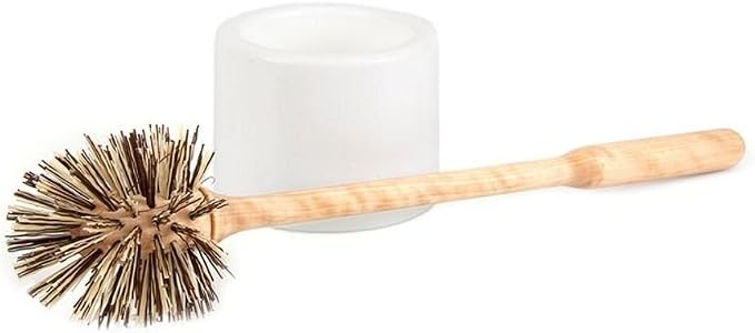 Birch Wood Toilet Brush and White Holder