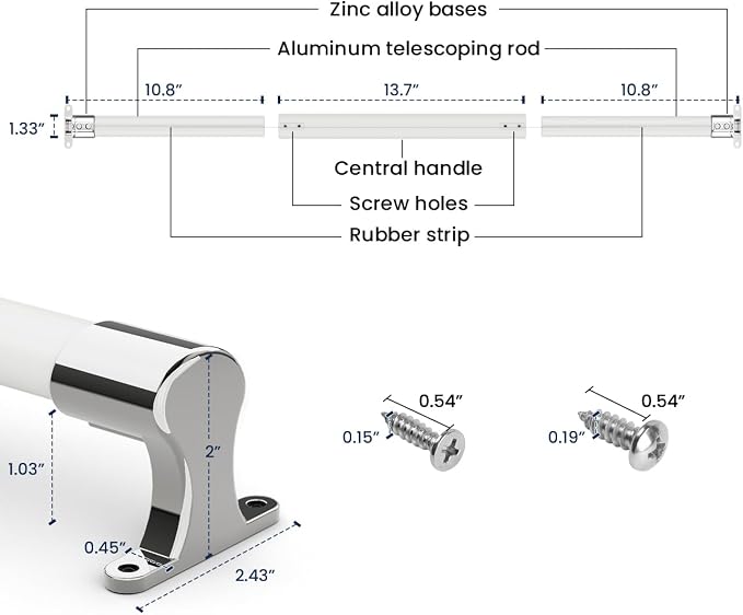 RV Screen Door Grab Bar, Camper Door Support Handle Bar Accessories | Easy Grip Handle, Adjustable 21.5"-32", Centering Guide Marks, Aluminum Bar with Zinc Alloy Base, Protects Screen Doors-White