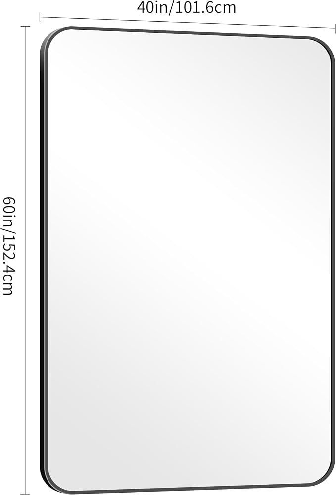DESBING 60" x 40"Bathroom Mirror, Matte Black Wall Mirror with Metal Frame, Decorative Rectangular Vanity Mirror for Bedroom Bathroom Living Room Entryway (Horizontal/Vertical)