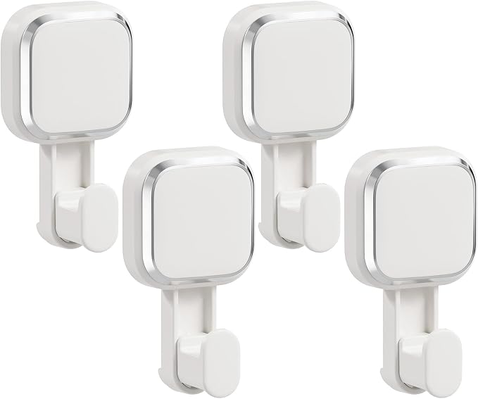 Suction Cup Hooks for Inside Shower 4 Pack, Versatile Powerful Vacuum Suction Shower Holders for Towel, Loofah, Clothes, Damage Free Wall Hanging Bathroom Hooks, Easy to Install, White