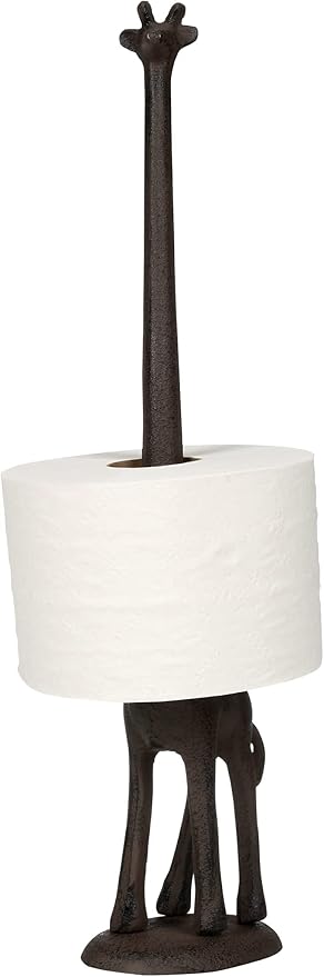 Rustic Paper Towel Holder, Metal Toilet or Kitchen Paper Holder for Floor or Countertop, Rustic Giraffe | 18.6 inch tall rustic bronsze cast iron hand towel holder for kitchen countertop or bathroom with weighted base, no assembly