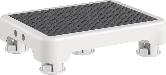 Ronlap Small Step Stools for Adults Car Step Stool for Elderly, White-Black | Adjustable short one-step plastic platform for seniors & mobility assistance, use by bed, shower, car, RV, stairs & outdoor