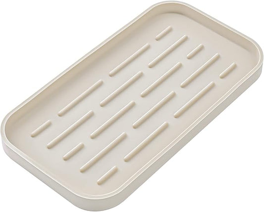 MicoYang Silicone Kitchen Sink Organizer Tray for Multiple Usage,Eco-Friendly Sponges Holder for Kitchen Bathroom Counter or Sink,Dish Soap Dispenser,Scrubber,Bottle,Cup (Tapioca, 10"×5.3")