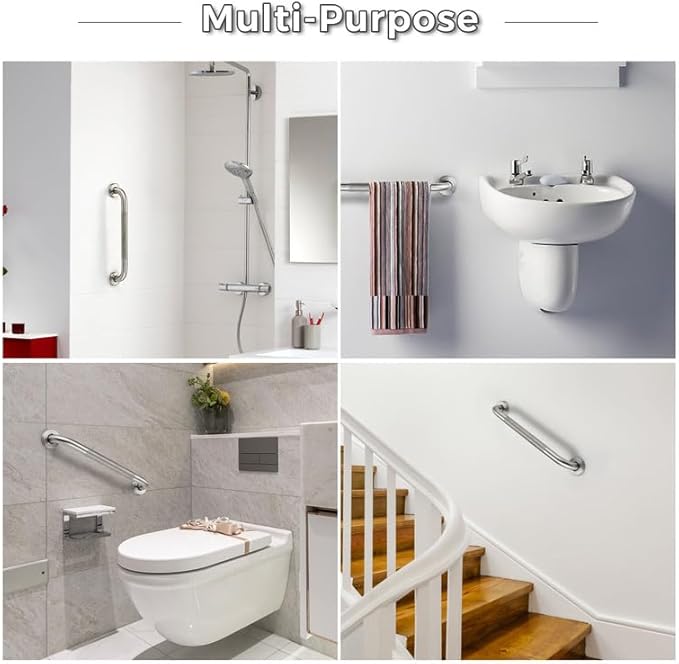 Grab Bars for Shower, 12 Inch Shower Handle, 2 Pack, Brushed Nickel | Grab Bars for Bathroom, Stainless Steel, Anti-Slip Textured Grip, 1-Inch Diameter, Wall-Mounted Safety Support for Seniors