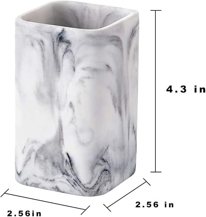 Toothbrush Holder for Bathrooms, White Marble Look Toothpaste and Makeup Holder, Brushes and Razors Holder, Vanity Bathroom Countertop Organizer, Toothbrush Cup
