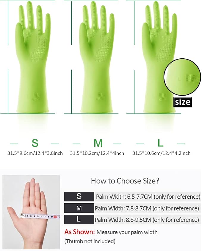 Alimat PluS Dishwashing Gloves Latex Free, Without Liner, 3 Pairs, Small | Reusable Rubber Gloves with Non Slip Embossed Texture, Waterproof Nitrile Cleaning Gloves for Laundry, Gardening