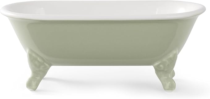 6.5" Ceramic Mini Clawfoot Bathtub Soap Dish, Seige Green | Decorative, Kitchen Sponge Holder, Shower Tray, 1 Pack