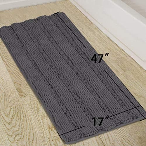 Turquoize Chenille Bath Rugs Shaggy Bathroom Rugs Non Slip Bath Rugs for Bathroom 47 x 17 Gray Bath Rug Extra Soft and Absorbent Area Rug, 47"x 17", Gray