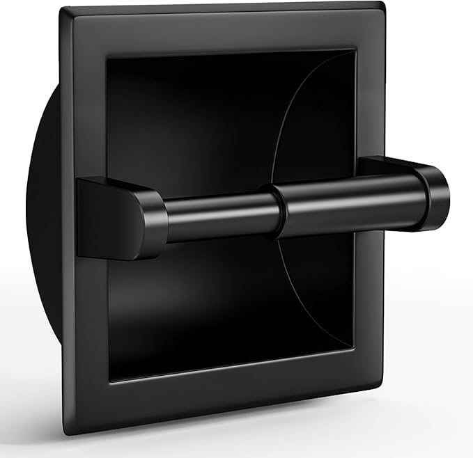POKIM Matte Black Recessed Toilet Paper Holder/Tissue Paper Holder Stainless Steel Toilet Paper Holder in Wall for Bathroom Accessories Rear Mounting Bracket Included