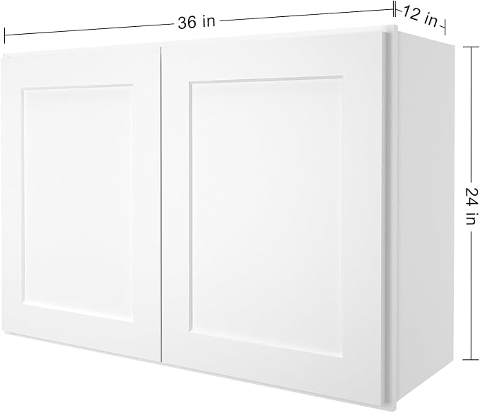 ROOMTEC Wood Wall-Mounted Cabinet,Bathroom Medicine Cabinet with Adjustable Shelf and 2 Soft-Close Doors,Laundry Storage Cabinet for Bathroom,Kitchen,Living Room 12" D*36" W*24" H,Shaker White