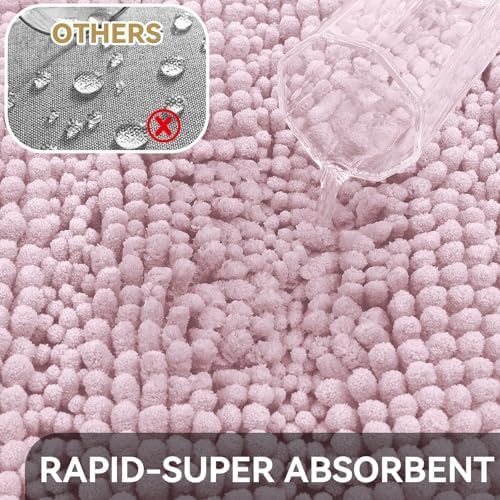 Bcoimo Bath Rug Mat,36x24 Chenille Non Slip Pink Bathroom Floor Shower Mats | Extra Soft Bathroom Rugs;Non Slip with Rubber Backing Bath Mats;High Absorbent And Quick Dry Microfiber mat; Machine Washable