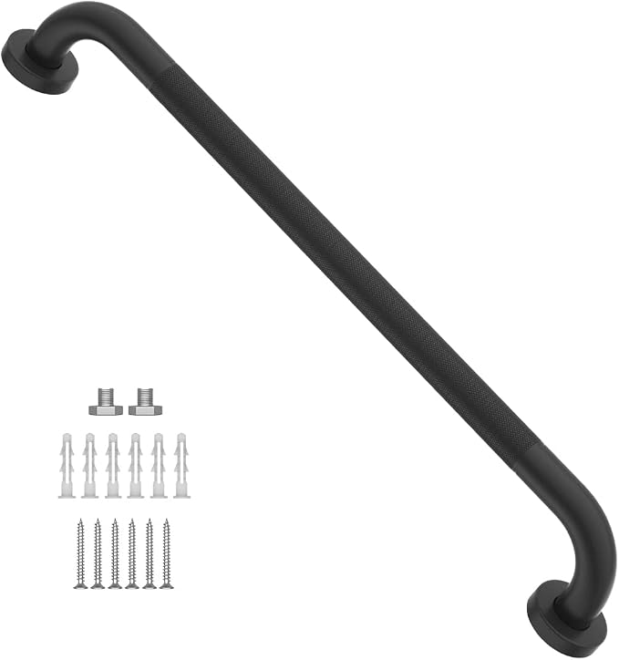 24 Inch Anti Slip Shower Grab Bar Oil Rubbed Black, Munzong Bath Safety Bar | 1.25" Diameter Bathroom Grab Bar Knurled Bathroom Balance Bar Hand Rail Support Handicap Elderly Senior Assist Handle