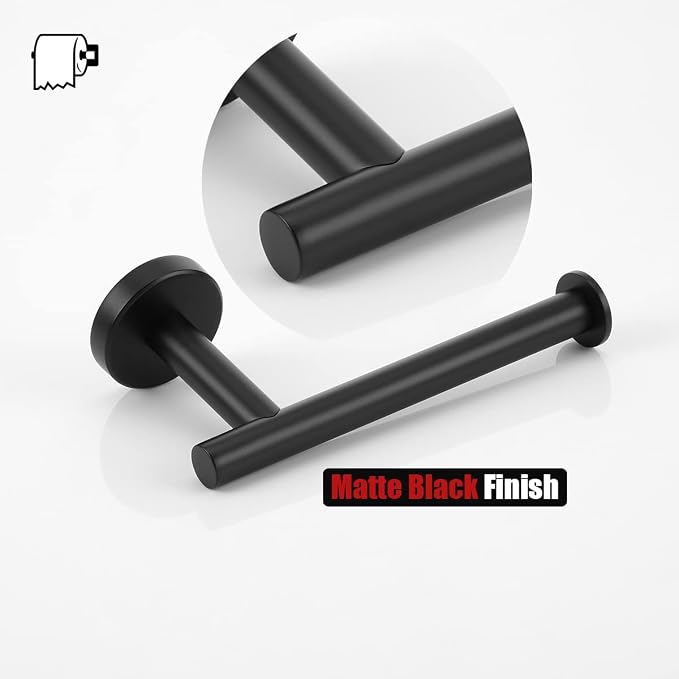 JQK Black Toilet Paper Holder, 5 Inch 304 Stainless Steel Thick 0.8mm Tissue Paper Dispenser, Matte Black Wall Mount, TPH120-PB
