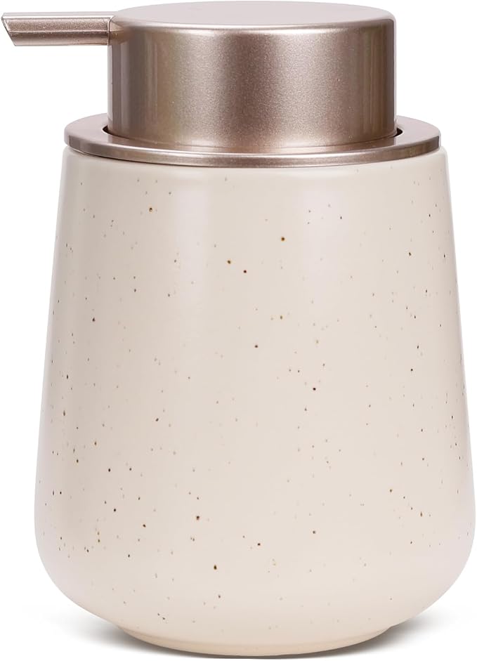 BosilunLife Ceramic Soap Dispenser - Dish Soap Dispenser for Bathroom 12Oz | Refillable Liquid Hand Wash Dispenser for Essential Oil, Lotion Soap, Apricot with Speckle