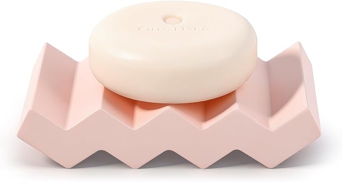 Bar Soap Holder Diatomite Soap Dish Sponge Caddy, Pink | Self Draining, Fast Drying, Soap Saver, for Shower, Bathroom, Kitchen Sink