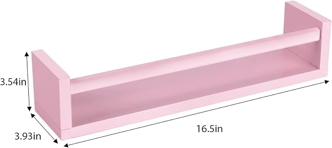 Fixwal Floating Nursery Book Shelves for Wall, 16.5in, Set of 3, Pink | Solid wood shelves store kids' books, toys and clothing. Fits kids' room, playroom, nursery, living room, bedroom & bathroom.