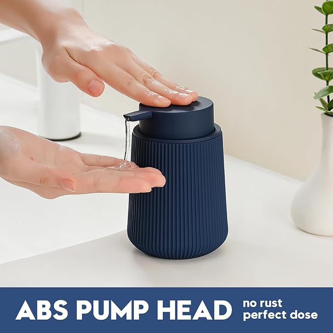 YAUKPH Striped Liquid Hand Soap Dispenser Navy Blue | with Leak-Proof Pump for Bathroom and Kitchen Countertop 11oz