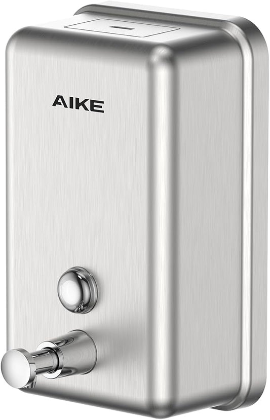 AIKE 37oz Liquid Soap Dispenser for Bathroom Easy Push,Brushed Model AK1003 | Screw Wall Mount Design for Space-Saving,Large Capacity with Safety Key for Commercial Bathroom,Stainless Steel