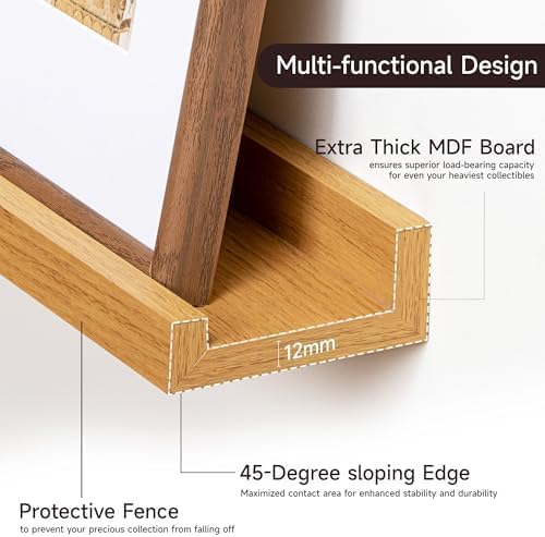 Floating Picture Ledge Shelves for Wall Set of 2, 55 Inches Picture Shelf with Ledge, Nursery Book Shelf for Toys Storage Kids Bookshelf Wall Mounted Living Room Bedroom Decor Frames, Oak