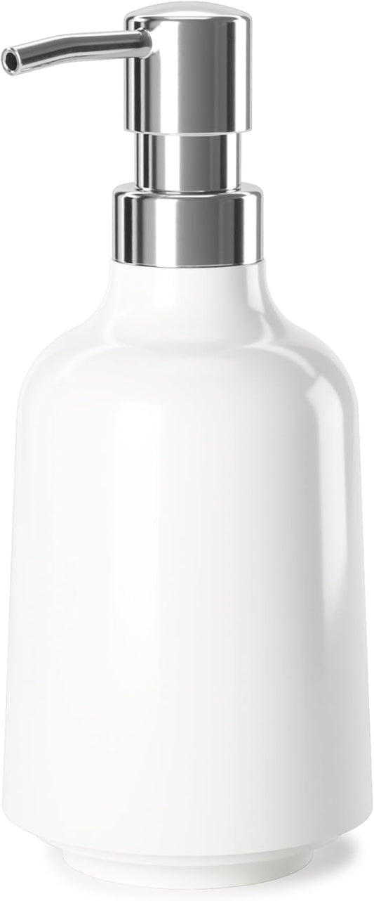 Umbra Step Soap Pump, Refillable Hand Soap Dispenser, 13 OZ, White | Melamine construction, glossy finish, durable for busy homes, kitchen or bathroom