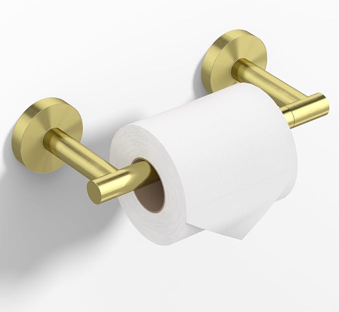 HITSLAM Gold Toilet Paper Holder, Double Post Pivoting, SS304 | Wall Mount Bathroom Toilet Tissue Holder, Rustproof Stainless Steel, Easy Pivoting Roll Change, Fits Mega Rolls Size