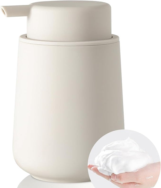 YAUKPH Matte Beige Foaming Hand Soap Dispenser Plastic | 11 oz - Modern Minimalist Style for Bathroom & Kitchen Countertop Refillable
