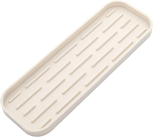 MicoYang Silicone Kitchen Sink Organizer Tray for Multiple Usage,Eco-Friendly Sponges Holder for Kitchen Bathroom Counter or Sink,Dish Soap Dispenser,Scrubber,Bottle,Cup (Tapioca, 12"×4")