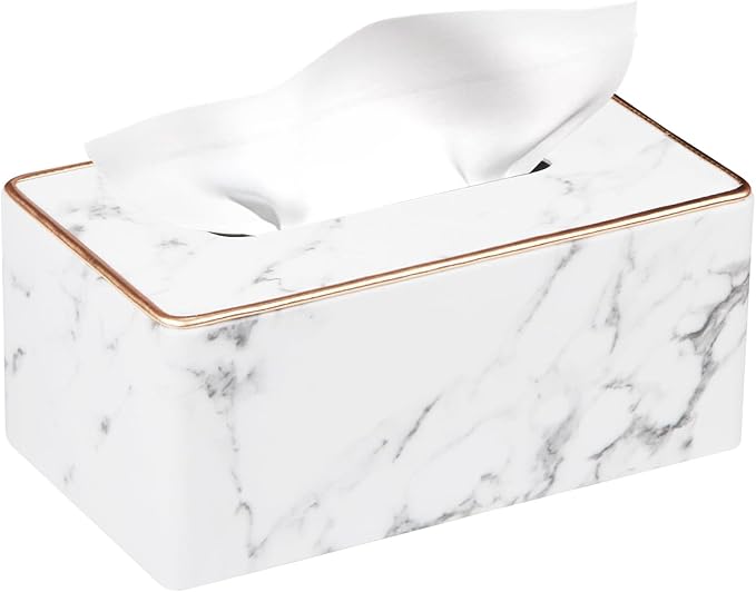 PU Leather Tissue Box Cover Rectangle,Marble Facial Tissues Cube Box Holder | Modern Facial Paper Napkin Dispenser Organizer Rectangular for Bathroom Vanity,NightStand,Coffee Table,Hotel,Car,Home Decor