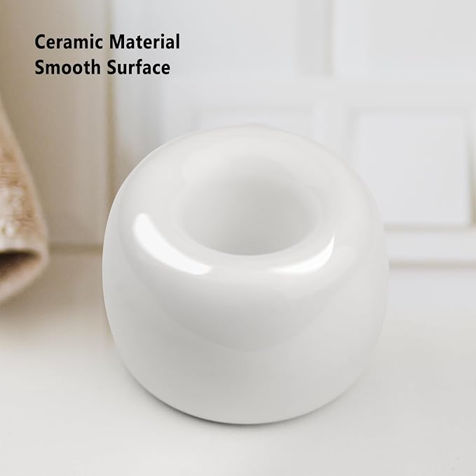 SheeChung Small Ceramic Toothbrush Holders, Mini Tooth Brush Stand, 2 Pack | White Cute Toothbrush Organizer, for Bathroom Countertop, Travel, Camper, Modern, Minimalism, Space-Saving, No-Slip Bottom