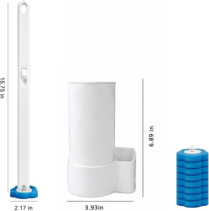 Disposable Toilet Brush Wand Starter Kit with 24 Pre-Loaded Cleaner-Infused Refills, Wall Mounted Toilet Bowl Cleaner System with Holder, Space-Saving Bathroom Cleaning Supplies for Home, RV