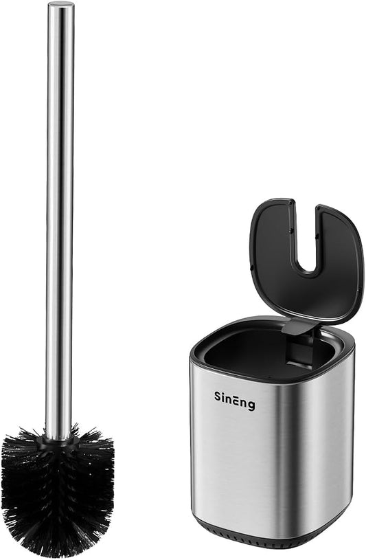 Toilet Brush Holder Set Toilet Bowl Brush Stainless Steel Automatic Open lid Toilet Bowl Cleaner Brush with Durable Bristle Head Toilet Cleaning Brush for Bathroom